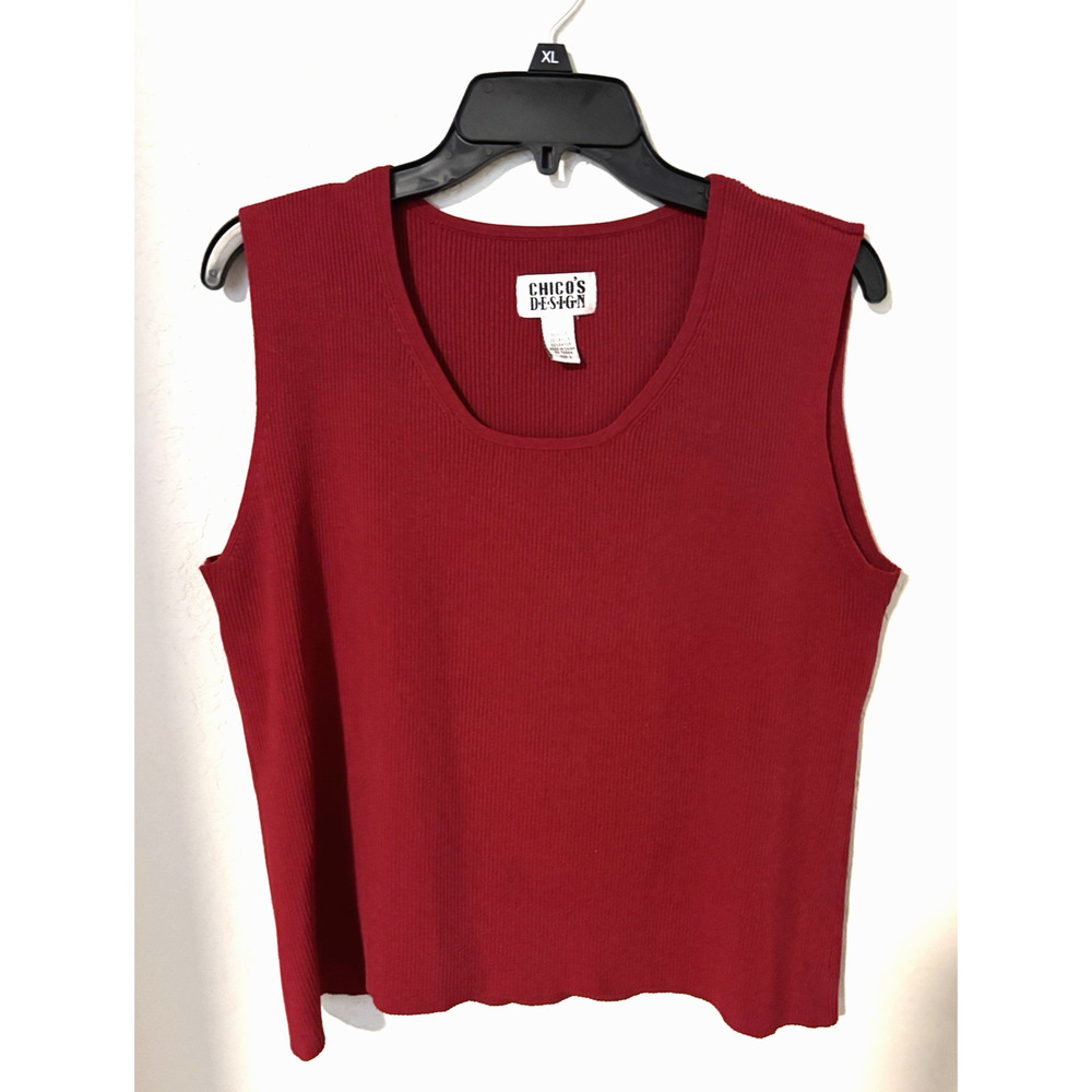 Chico's Design Red Silk Blend Ribbed Sleeveless Top Tank 3 or XL
